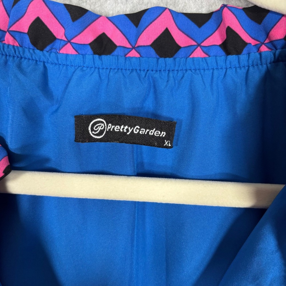 Pretty Garden Tiered Midi Dress XL Pink‎ Blue Geometric Smocked Retro Maximalist - Picture 5 of 13